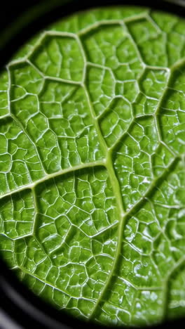 close-up view of a leaf under a microscope