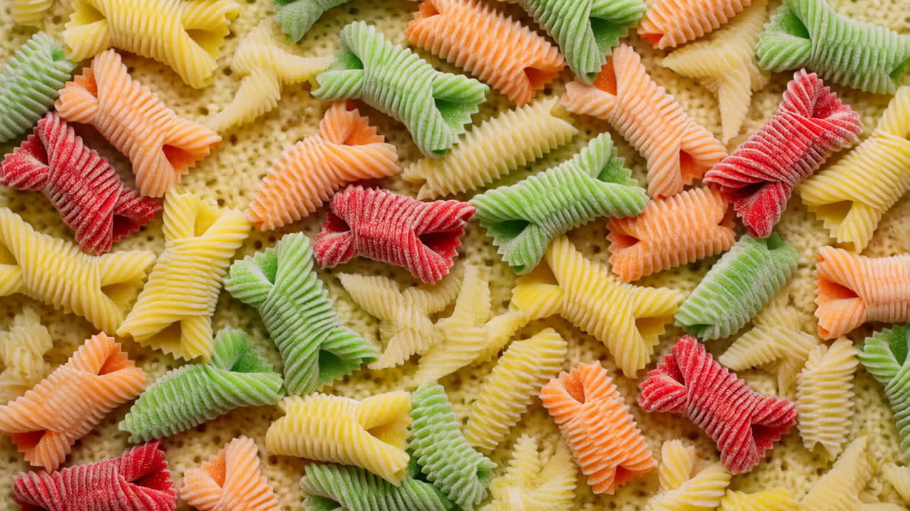 A vibrant close-up of colorful dry pasta shapes