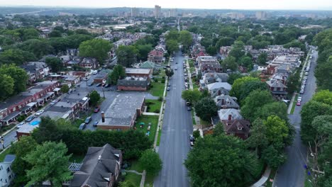 urban city in usa with downtown skyline in distance