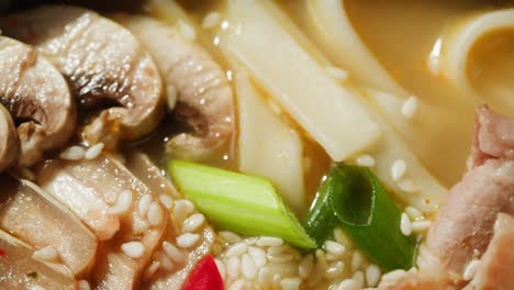 close-up of a delicious asian noodle soup