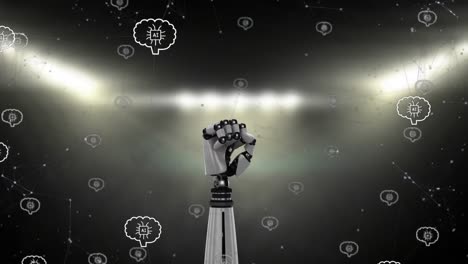 animación del procesamiento de datos sobre el brazo del robot y el fondo oscuro