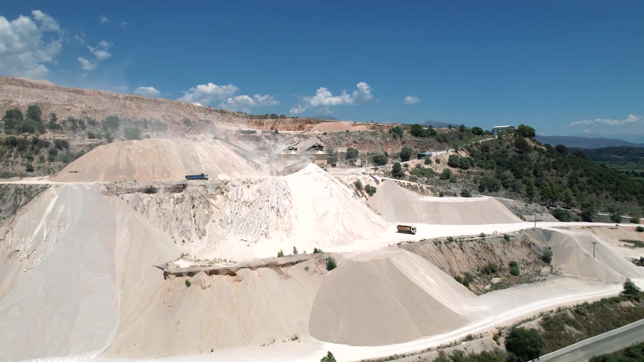 Aerial Drone Orbit Point of Interest Shot of Industrial Quarry in Preveza Greece