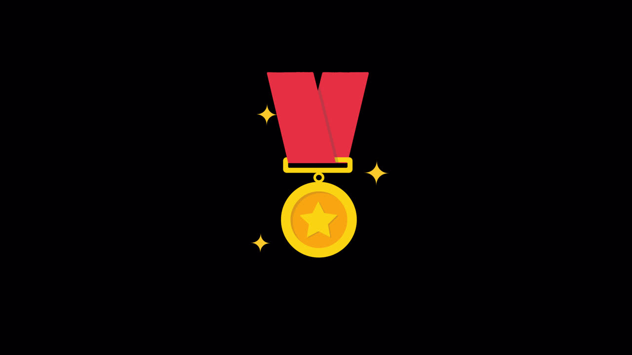 Animated Gold Medal with Red Ribbon and Sparkling Stars