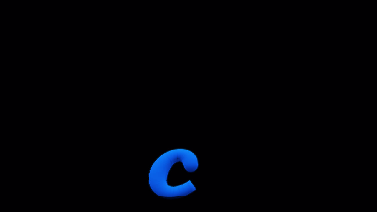 Lettera blu c che brucia su canale alfa