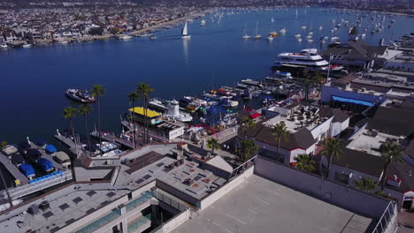 aerial view of balboa fun zone and the balboa island ferry in newport beach california.