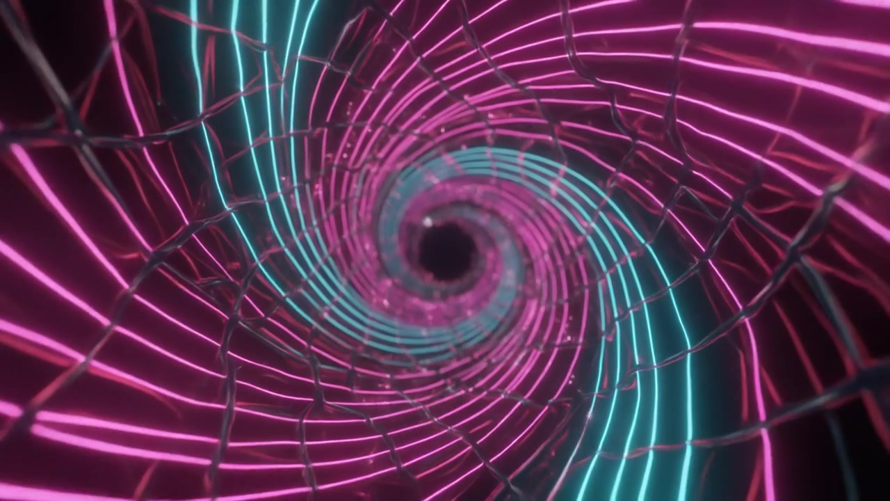 Tunnel a spirale al neon astratto con luce rosa e blu brillante