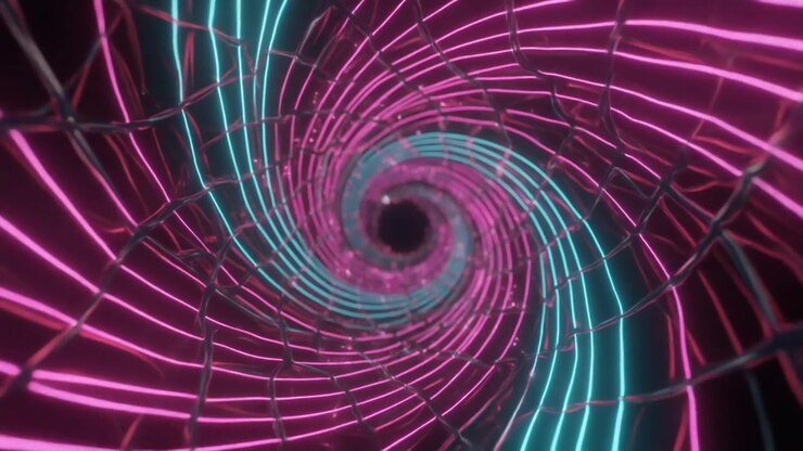 Abstract Neon Spiral Tunnel with Glowing Pink and Blue Light