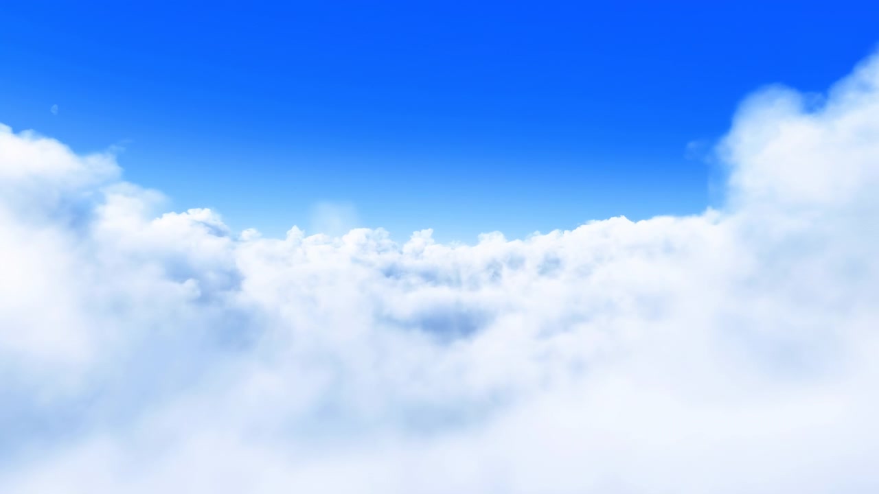 Bright Blue Sky Above Clouds, Endless Sunlit Cumulus Blanket With Soft Highlights And Gentle Haze,