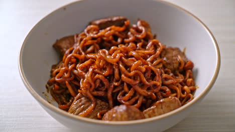 Jjapaguri-or-Chapaguri,-Korean-Black-Beans-Spicy-Noodles-with-Beef---Korean-food-style