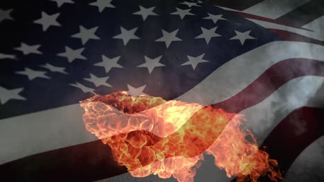 animation of waving usa flag and flames