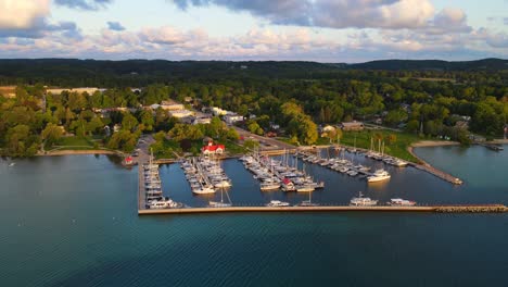 northport township marina in great lakes, aerial drone view