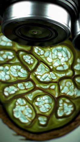 close-up of a plant leaf under a microscope