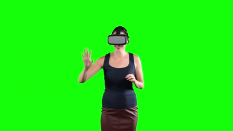 Animation-of-a-Caucasian-woman-wearing-3D-goggles-in-a-green-background