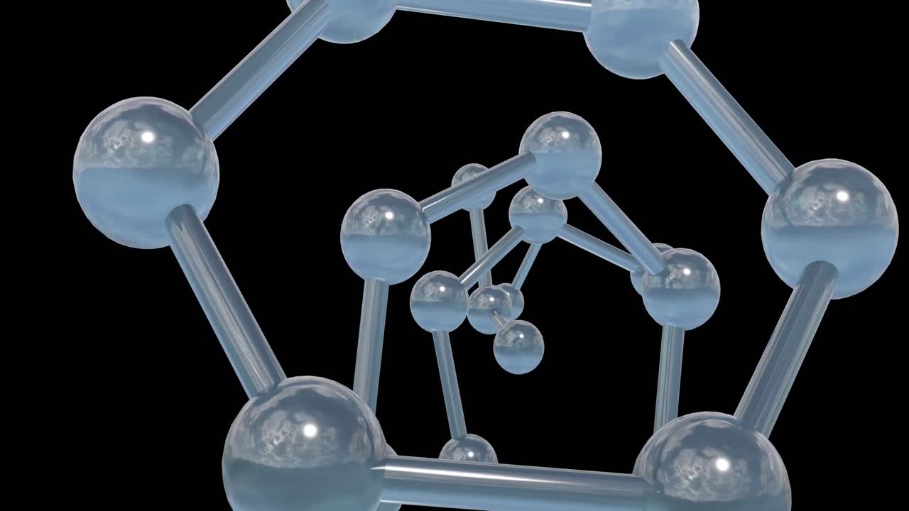 검은 바탕에 있는 분자 네트워크의 3d 마이크로의 애니메이션