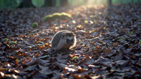 hedgehog in autumn forest