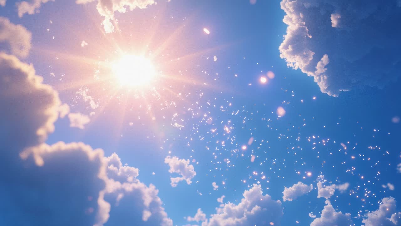 A dreamy sky video scene with sunlight bursting through clouds