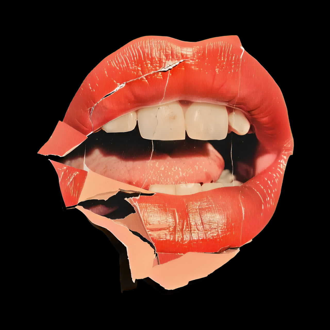 Lips on ripped paper animation isolated asset, transparent 4K video, alpha channel, ProRes 4444