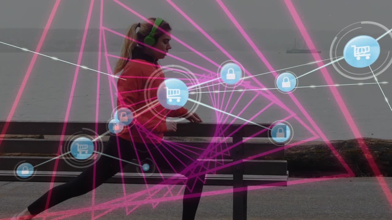 Network of digital icons against businesspeople network of connections
