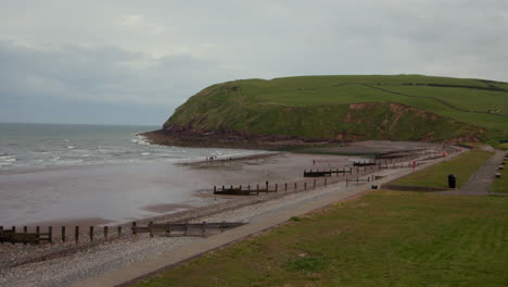 extra wide shot of saint bees sea front looking west onto st bees headland, west lake district