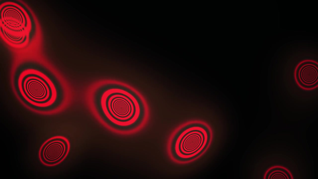 Cellule Rosse Luminose Astratte che si Dividono e si Fondono nello Spazio Scuro