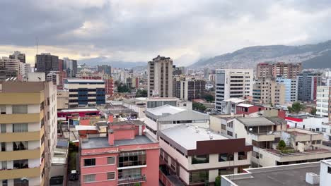 skyline of quito in ecuador under the clouds and surrounded by mountains