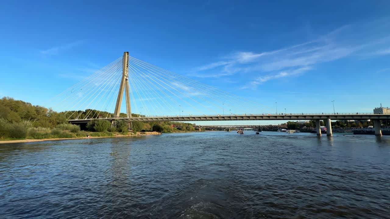 A cable-stayed bridge over the Vistula River in Warsaw