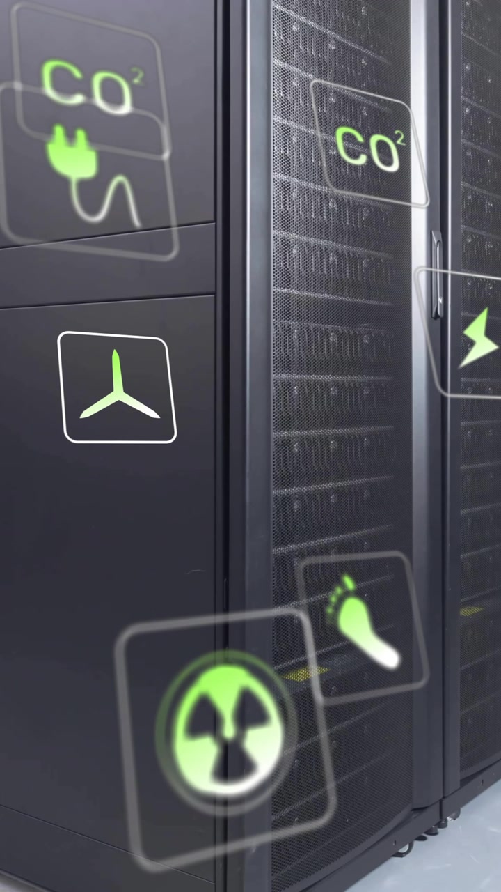 Animation of eco icons and data processing over computer servers