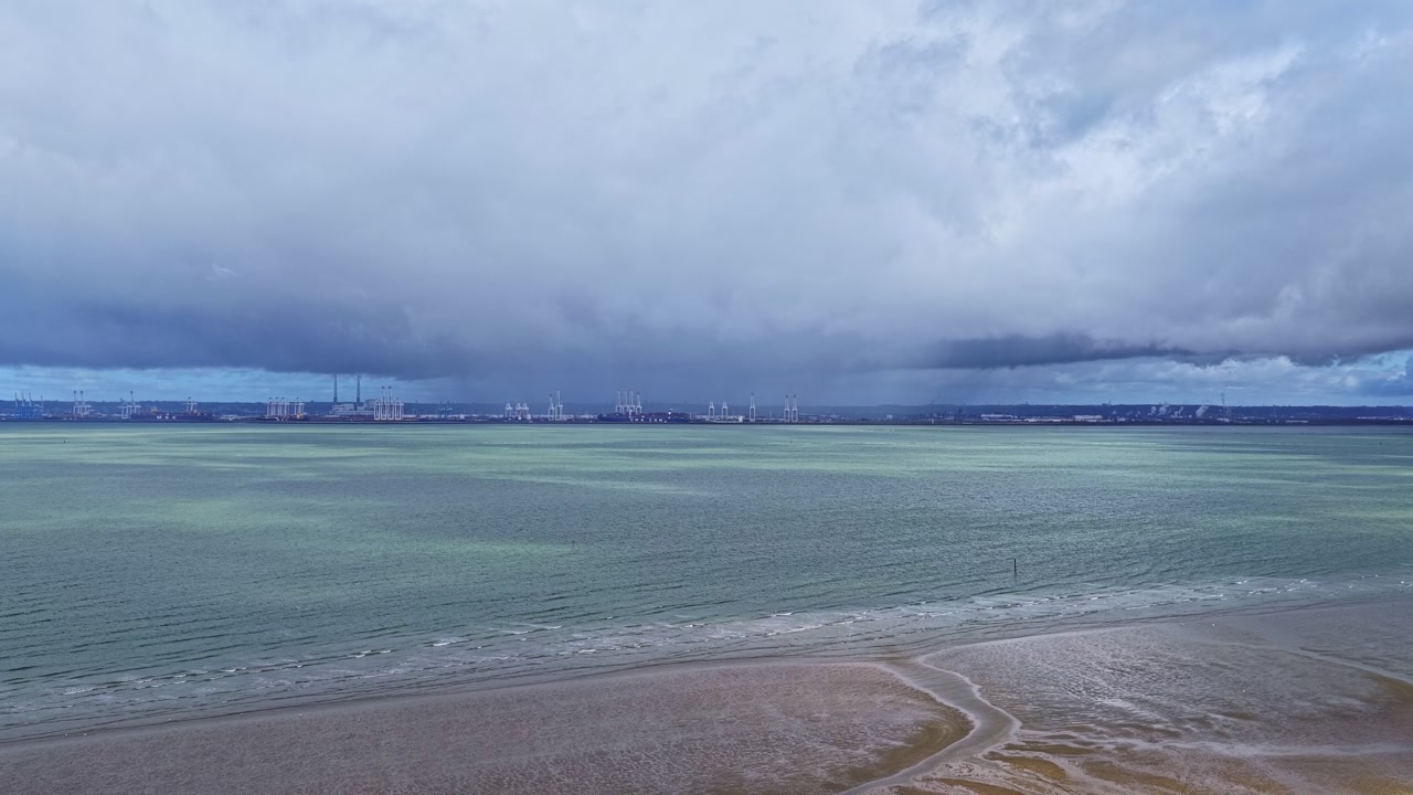 Aerial Panoramic Beach Landscape White Sand Blue Sea Sky Horizon Clouds Plage de Pennedepie