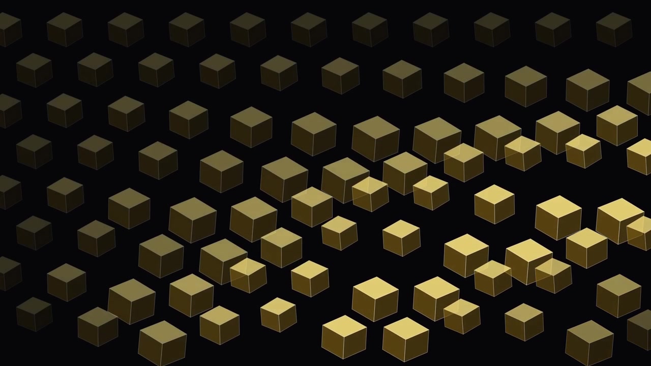 Abstract Animation of Golden Cubes Moving in a Grid Pattern