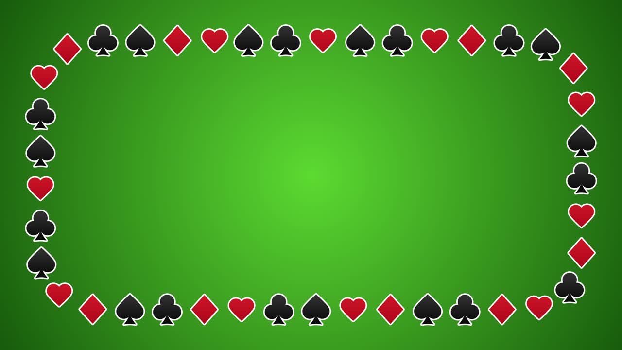 Sfondo animato con cornice di semi di carte da gioco: cuori, quadri, fiori, picche