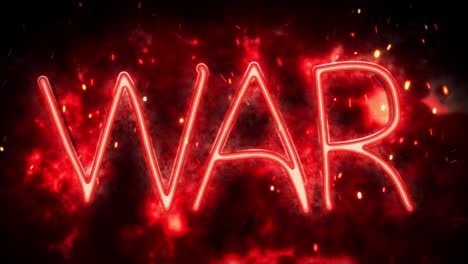 neon text war on a fiery background with sparks