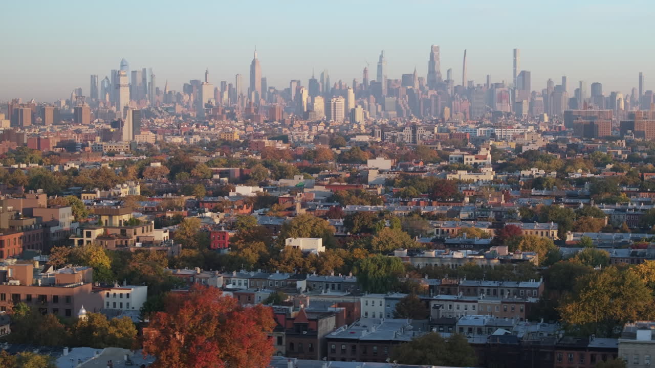 Aerial view of Midtown Manhattan on an autumn morning. Shot in New York City
