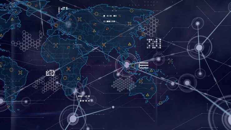 Animation of connections and data processing over world map