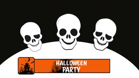 Animation-Einer-Halloween-Party-Und-Totenköpfe-Auf-Schwarzem-Hintergrund