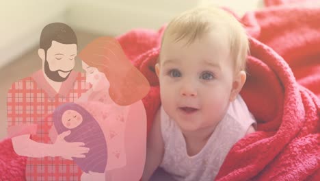 animación de la familia con el bebé sobre el bebé caucásico sonriendo
