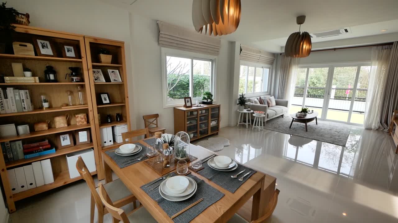 idea elegante y minimalista de decoración del hogar de planta abierta