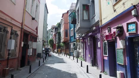 colorful buildings in a narrow alleyway in istanbul