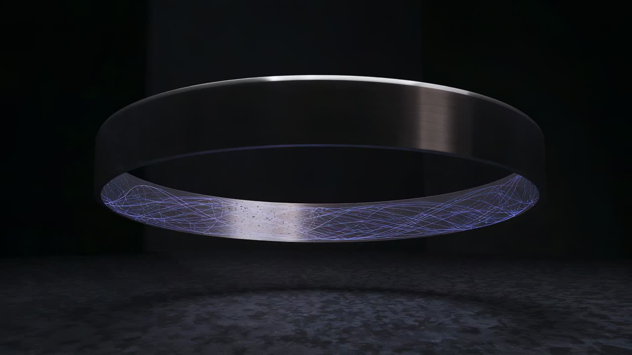 Advancing frames making ring showing filament growing into mesh fading casting studio floor glow