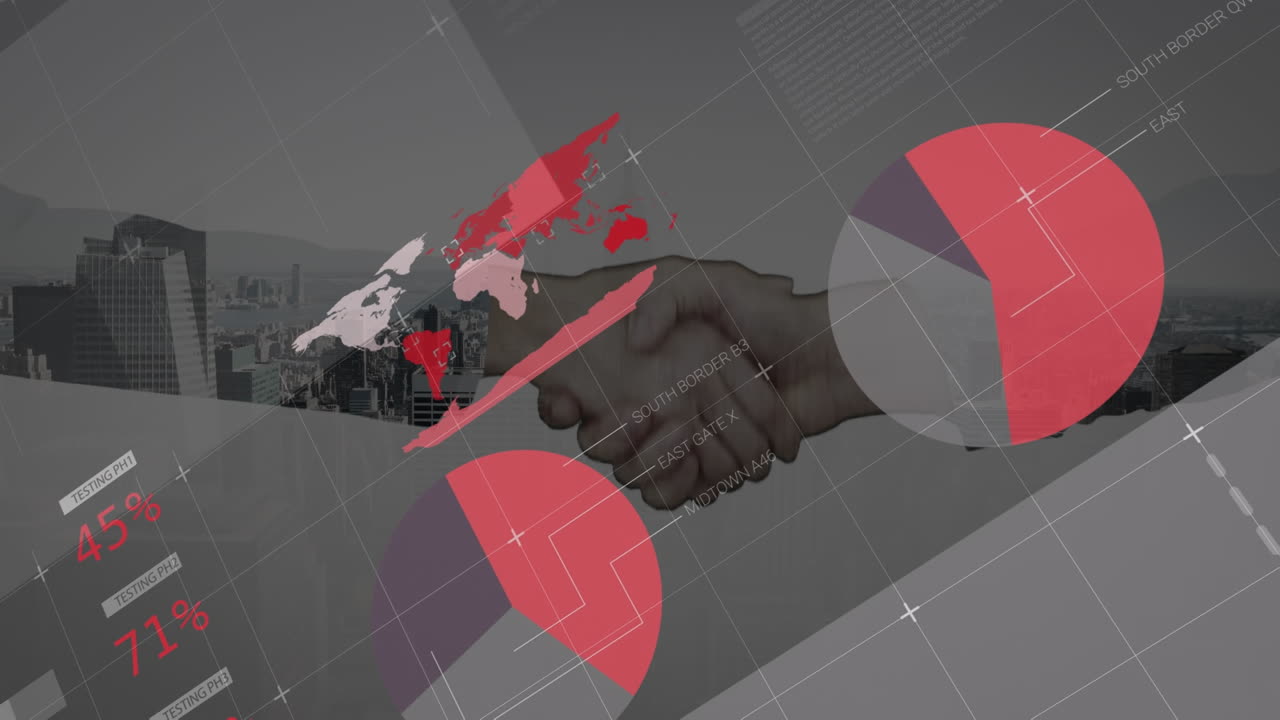 animación de gráficos y datos sobre el apretón de manos