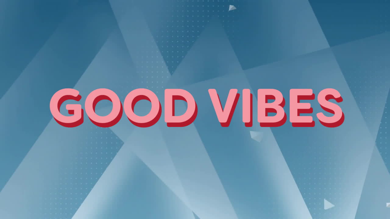 buenas vibraciones animación de texto sobre formas geométricas azules abstractas fondo