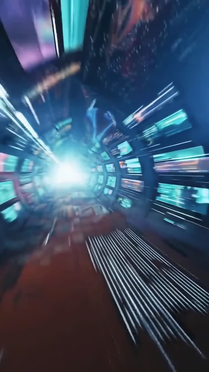 Video dinamico e futuristico con effetto tunnel. Angolazione in prima persona. Mobile live.