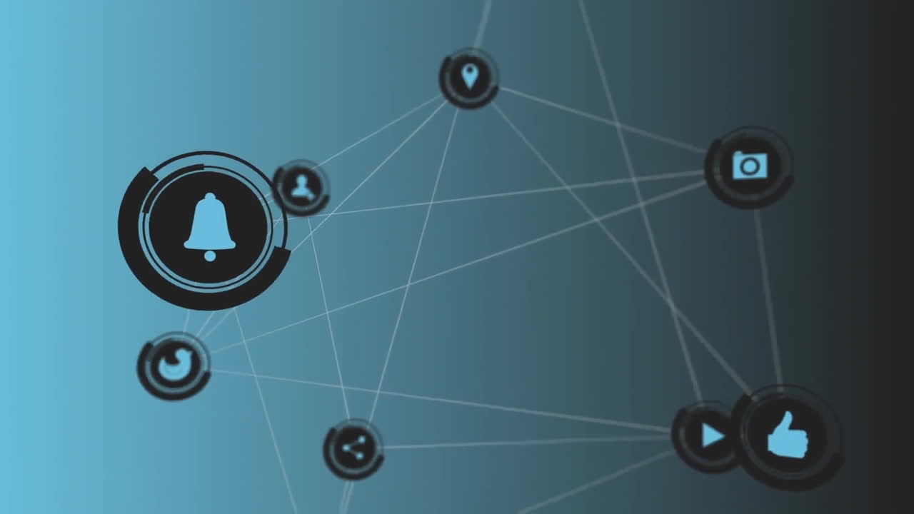 animación de la red de conexiones con iconos en fondo gris