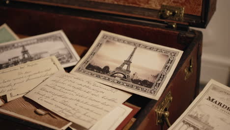 vintage photographs and letters in antique trunk