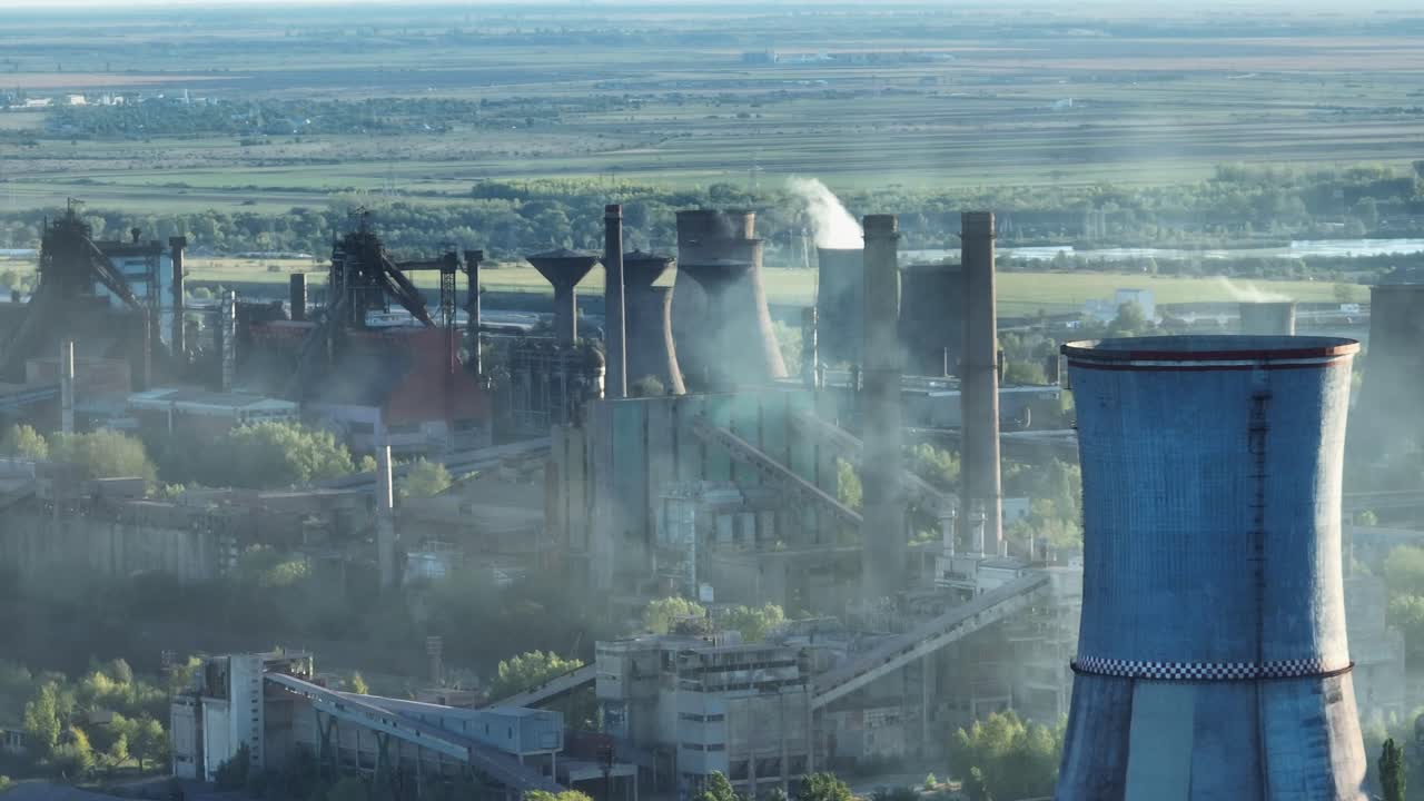 vista aérea de las chimeneas de la central eléctrica, un distrito industrial