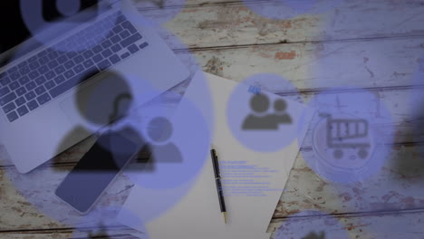 animación de iconos digitales en línea a través de teléfonos inteligentes y portátiles