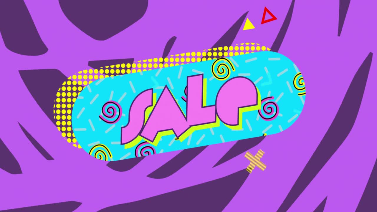 gráfico de venda em oval turquesa em fundo com padrões roxos claros e escuros