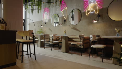 modern cozy ice cream cafe interior