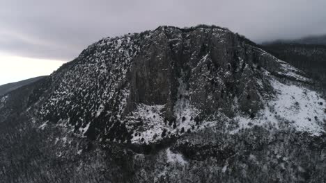 snowy mountain peak from aerial view