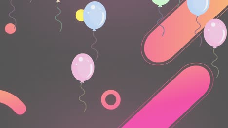 animation of balloons and abstract shapes on grey background