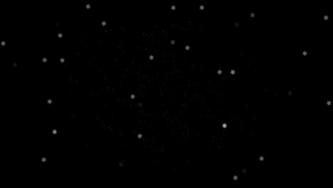 animation of white stars with christmas and new year fireworks exploding in night sky